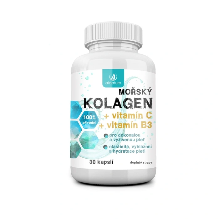 Allnature Mořský kolagen + vitamin C + vitamin B3 30 kapslí