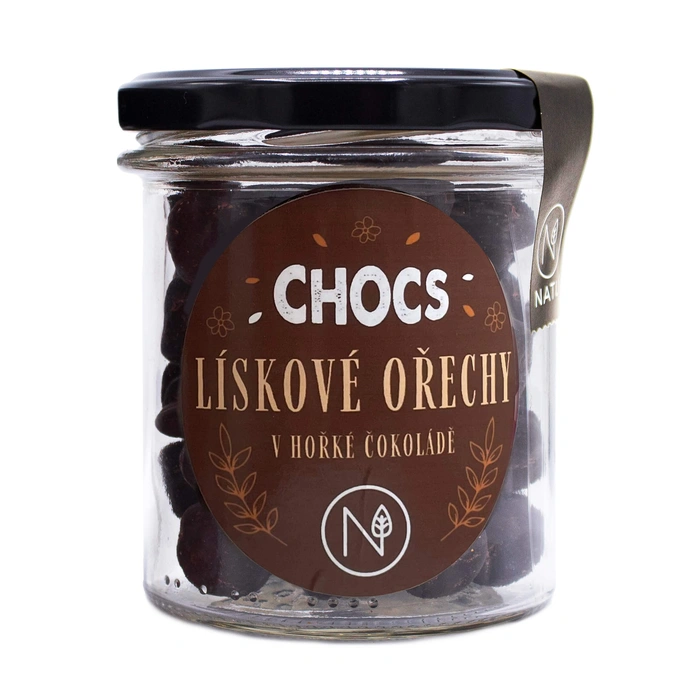 NATU Chocs Lískové ořechy v 60% hořké čokoládě 180 g