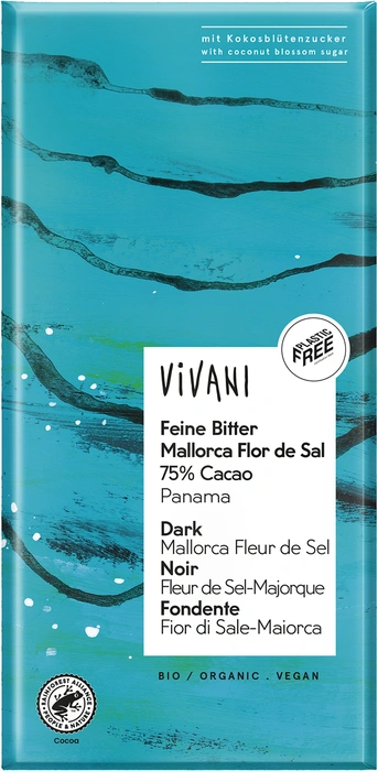 Vivani Hořká čokoláda se solí Flor de Sal 80g BIO